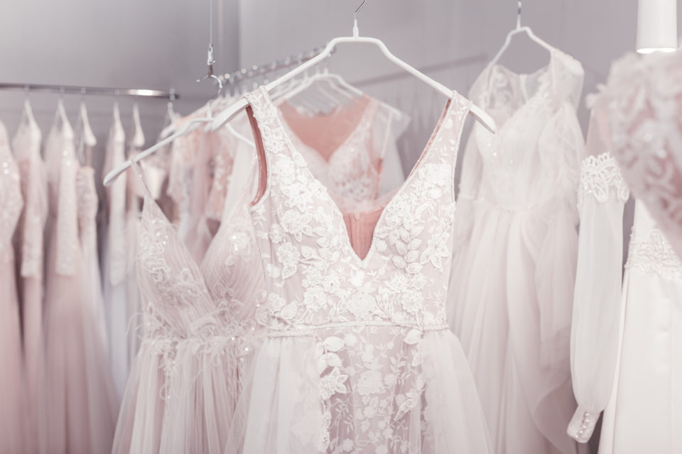 Close up of a beautiful new wedding dress