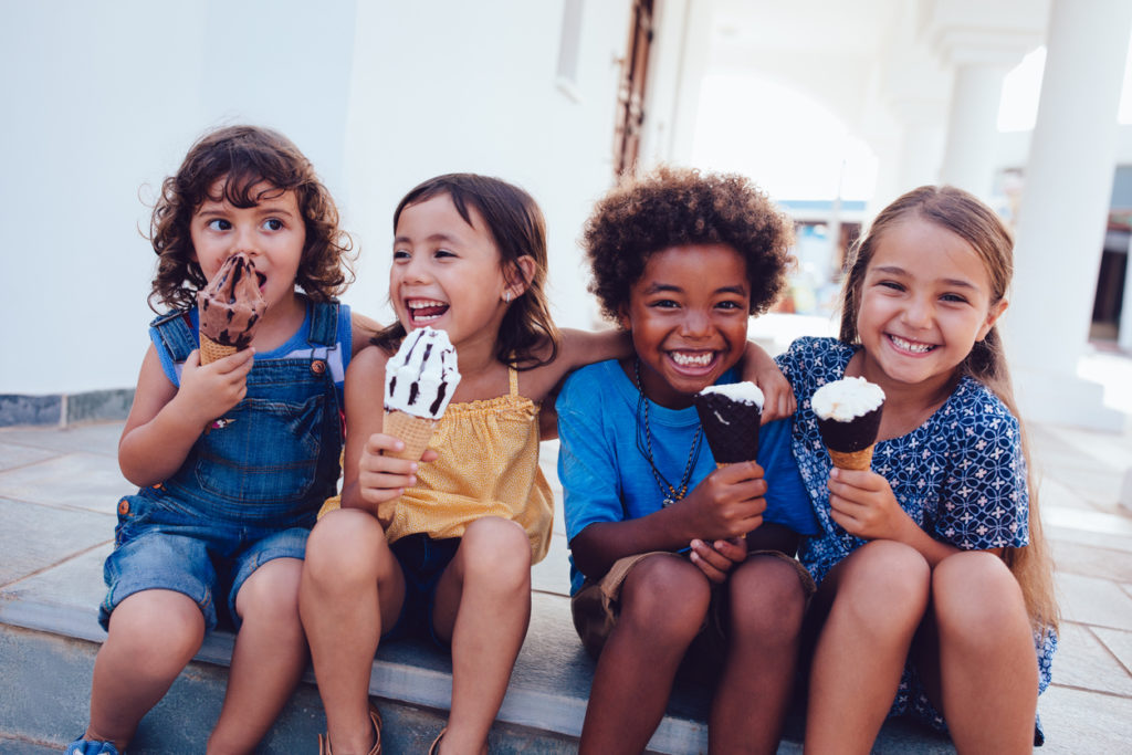 kids happily enjoying ice cream