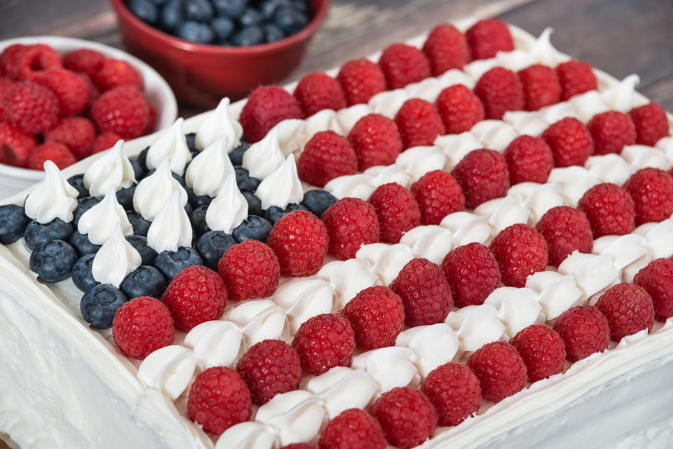 Fourth of July cake with berries and cream